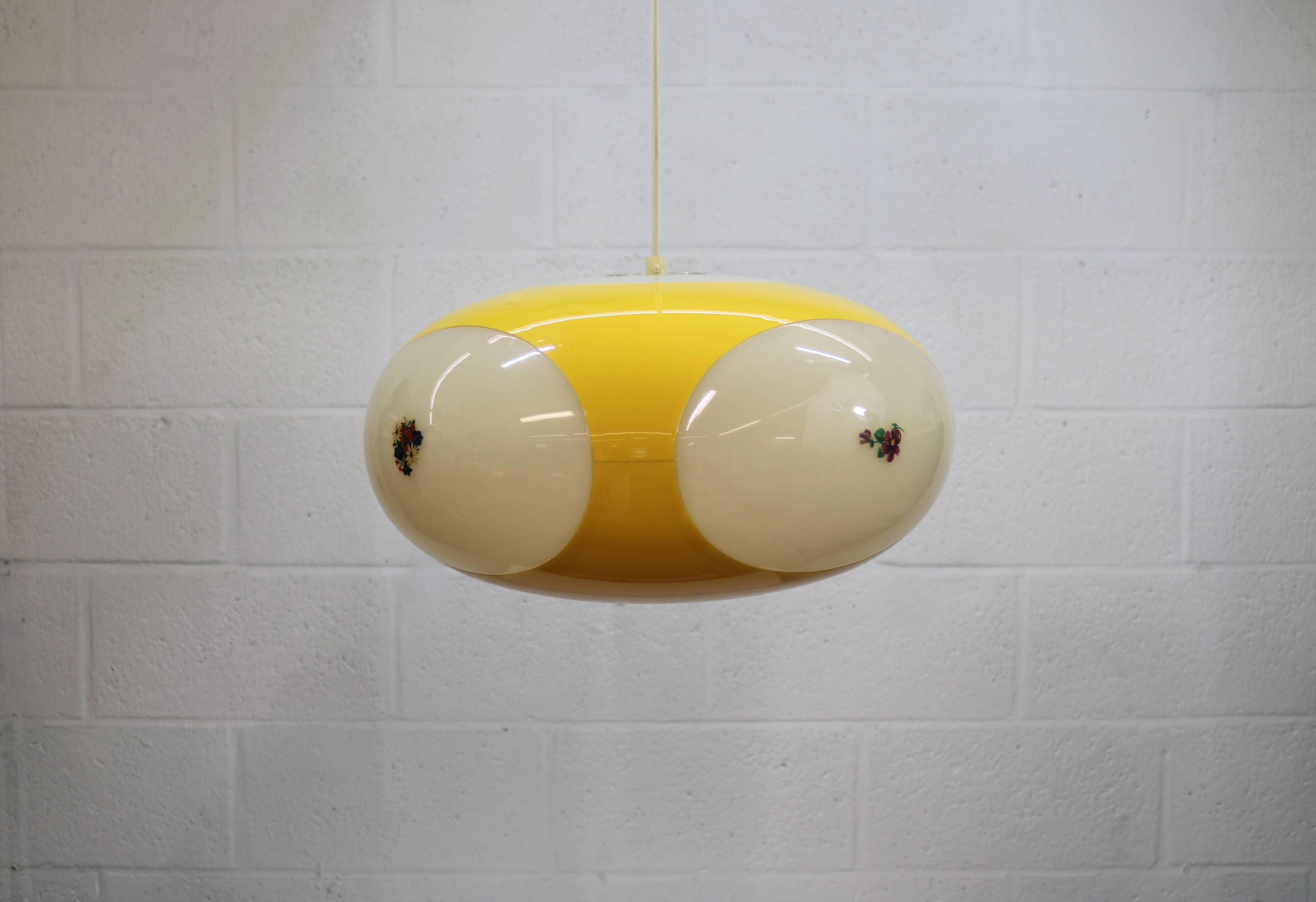 Massive Belgium Bug Eye Space Age UFO Lamp, Yellow Mid-Century Modern Light