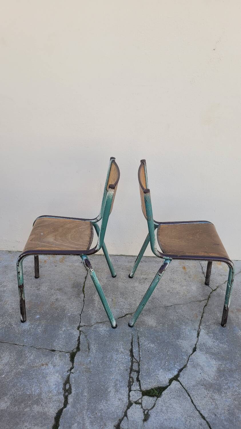 Pair of vintage Mullca metal school chairs 1950s