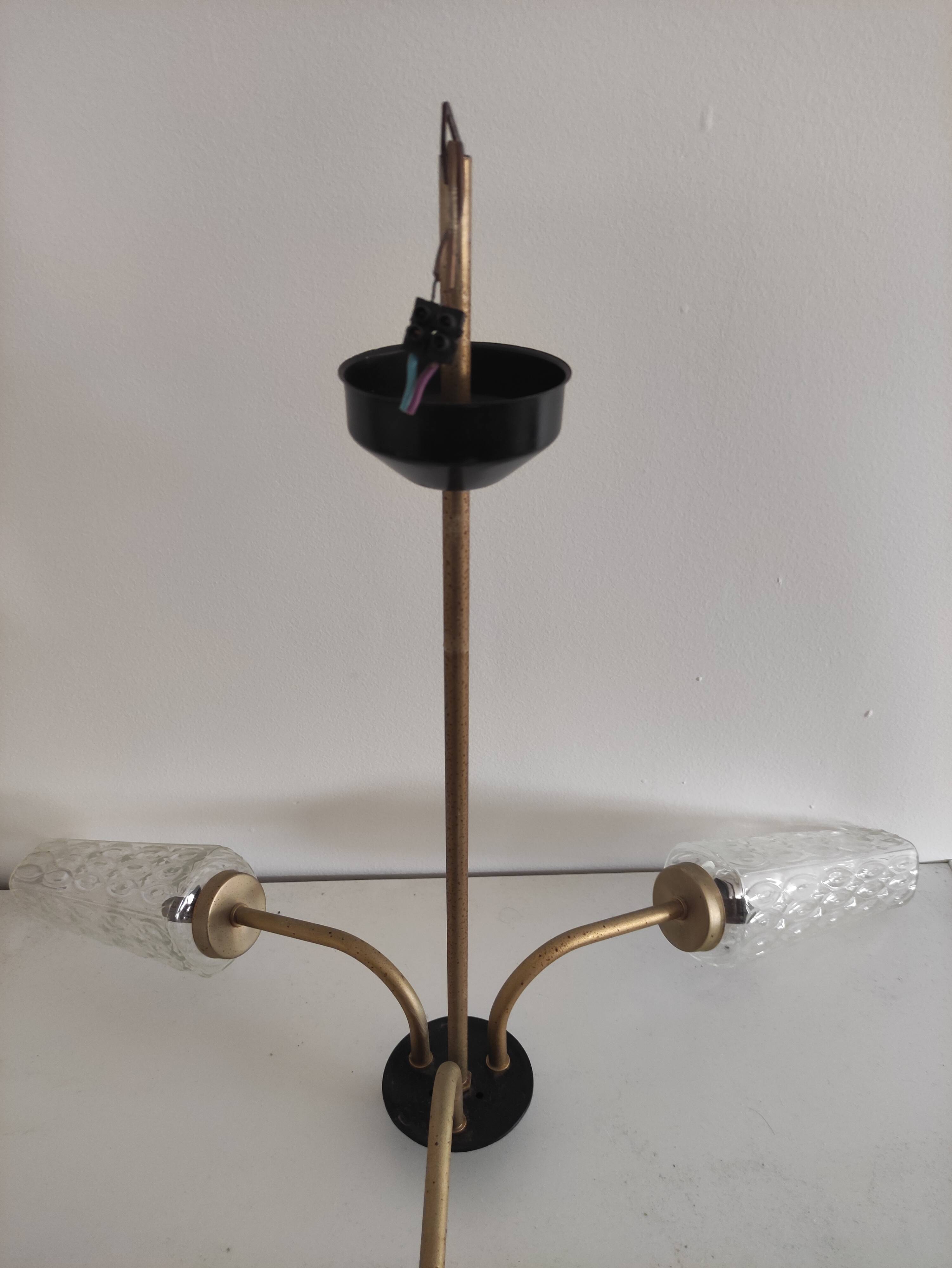 3-light glass globe chandelier, known as "tulip" glass.