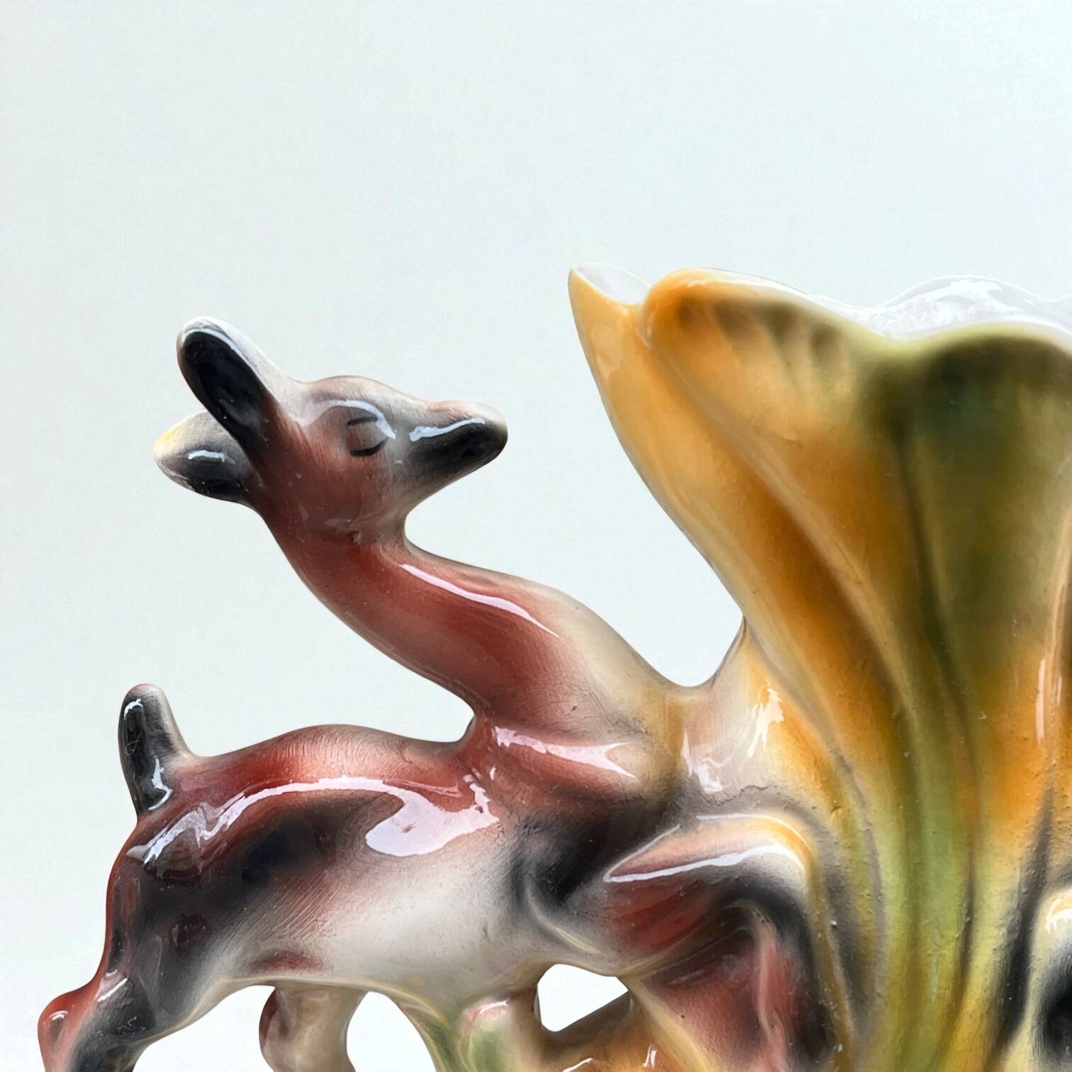 Vintage Italian polychrome ceramic vase with animal motif, deer, and flower (ICAP)