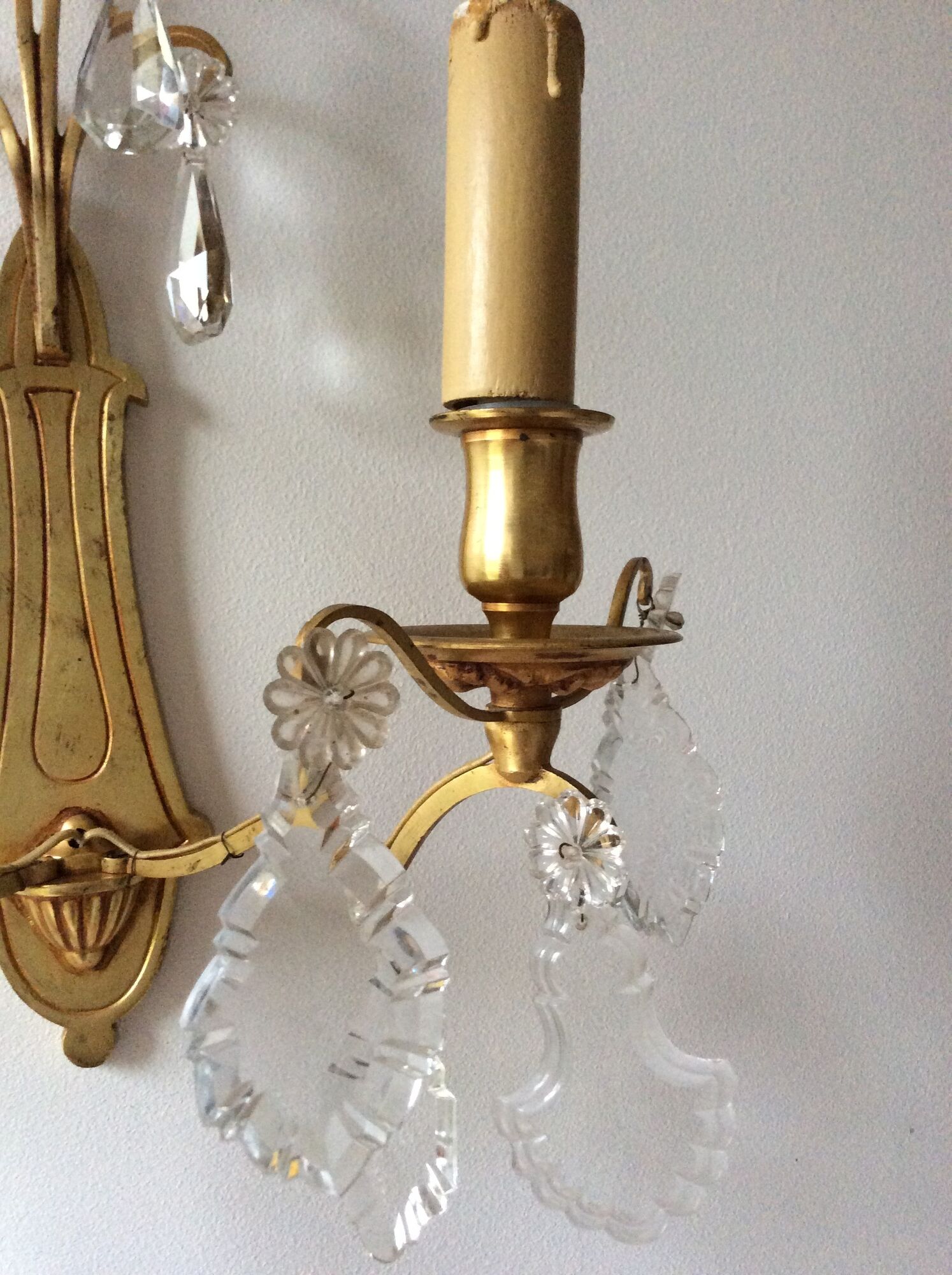 Pair of old style Louis XVI gilded bronze and Crystal