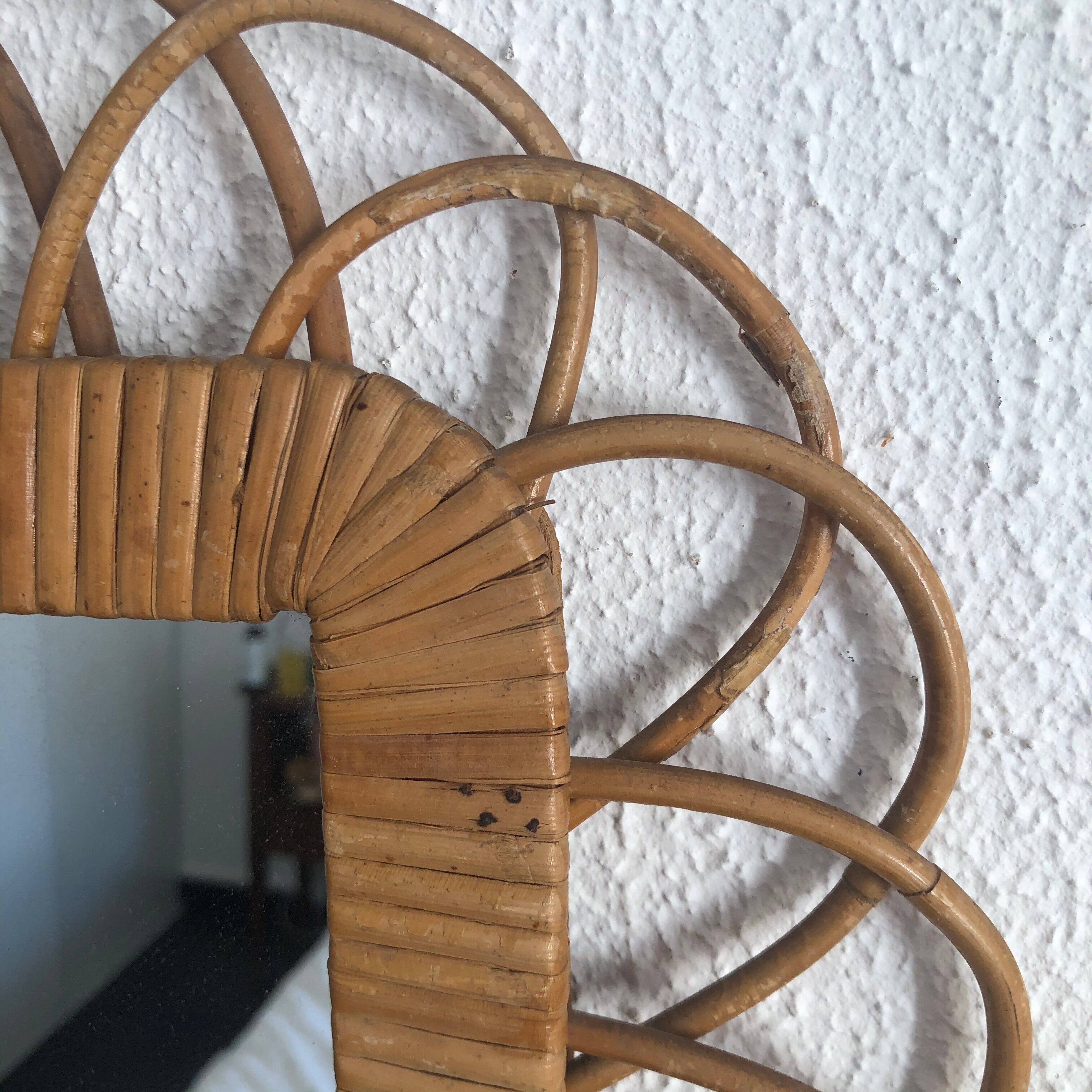 Vintage mirror 1960 sun rattan wicker rectangle - 48 x 38 cm