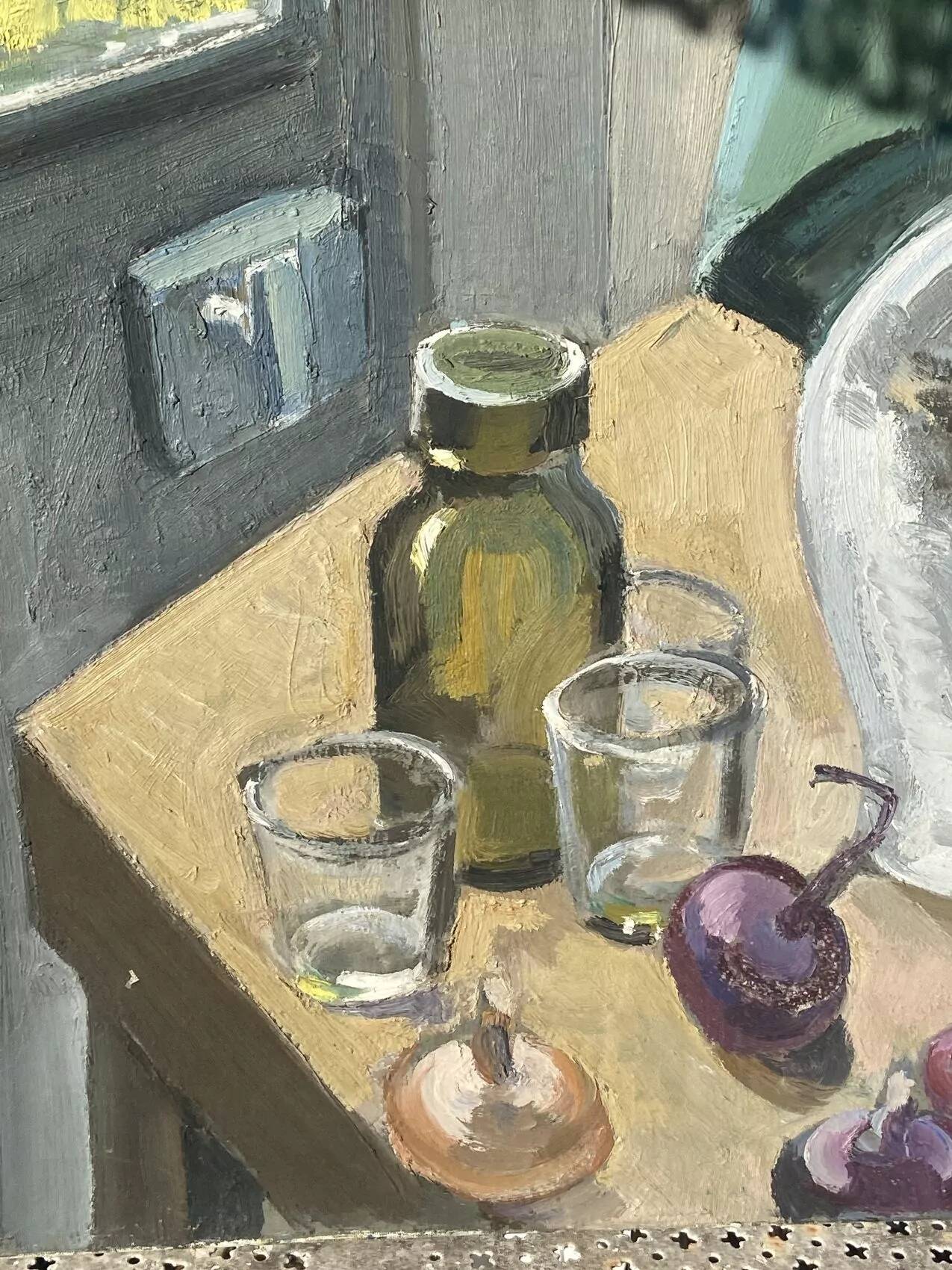 Oil painting on canvas, still life with glasses, 1950s
