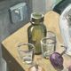 Oil painting on canvas, still life with glasses, 1950s