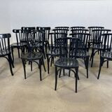 Lot de 16 chaises bistrot bois vernis noir Baumann/ Luterma anées 40/50 France