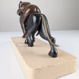 Ariadne and the Panther, Art Deco Sculpture in Wood and Brass, 1920s