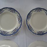 6 assiettes luneville k & g  décor villeray bleu faience ancienne