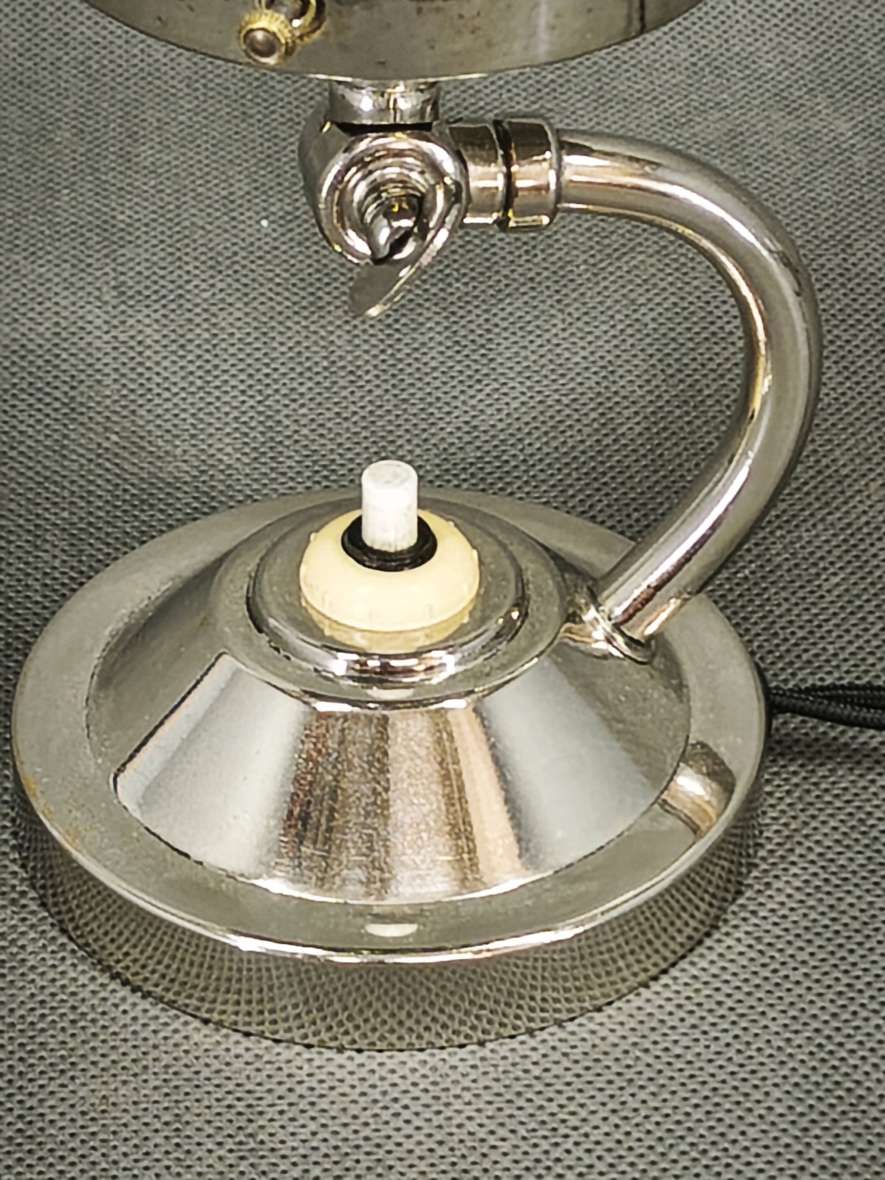 1930s Bauhaus Nickel and Opaline Glass Table Lamp, Czechoslovakia