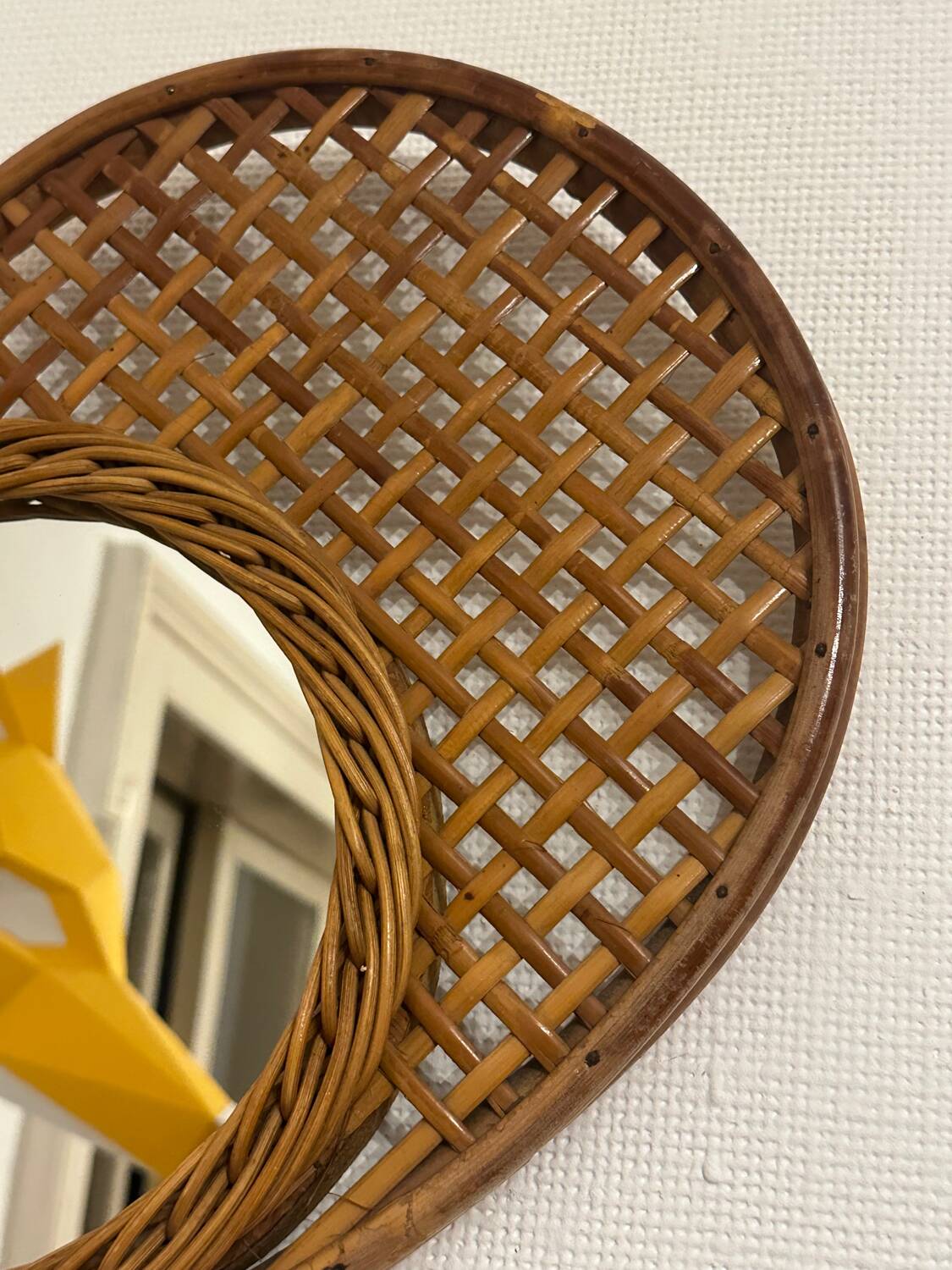 Vintage rattan tennis racket mirror