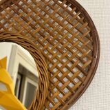 Vintage rattan tennis racket mirror