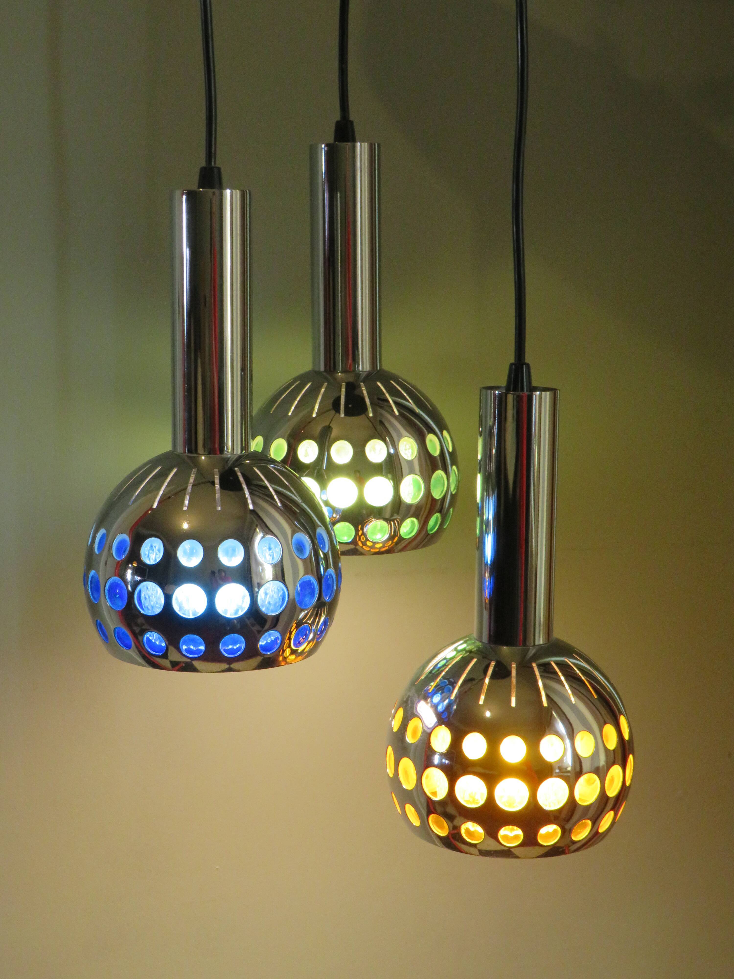 Mid Century Cascade suspension with 3 light points, Massive Belgium 1960