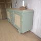 Renovated antique sideboard - blue-green, cane work and oak top