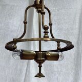Vintage suspension in gilded brass and pressed glass