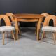 Unique dining set: Extendable round table and Czech chairs by Antonín Šuman