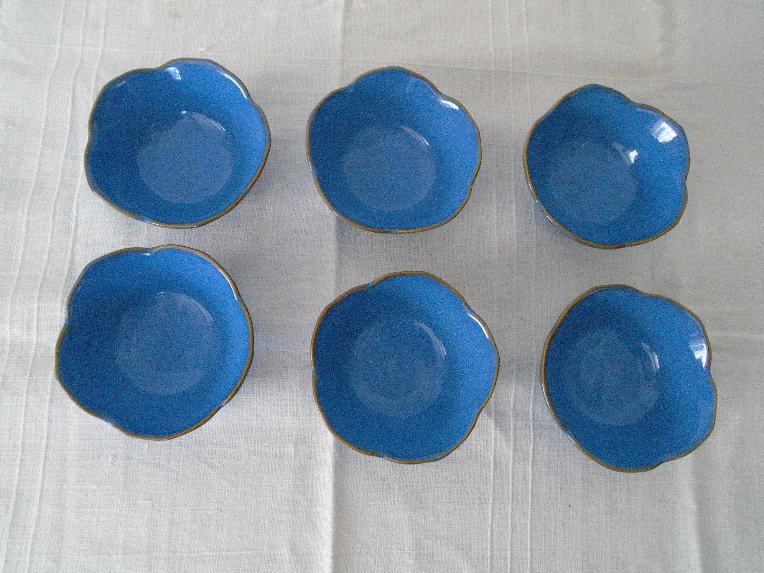 6 blue sandstone ceramic ramekin cups