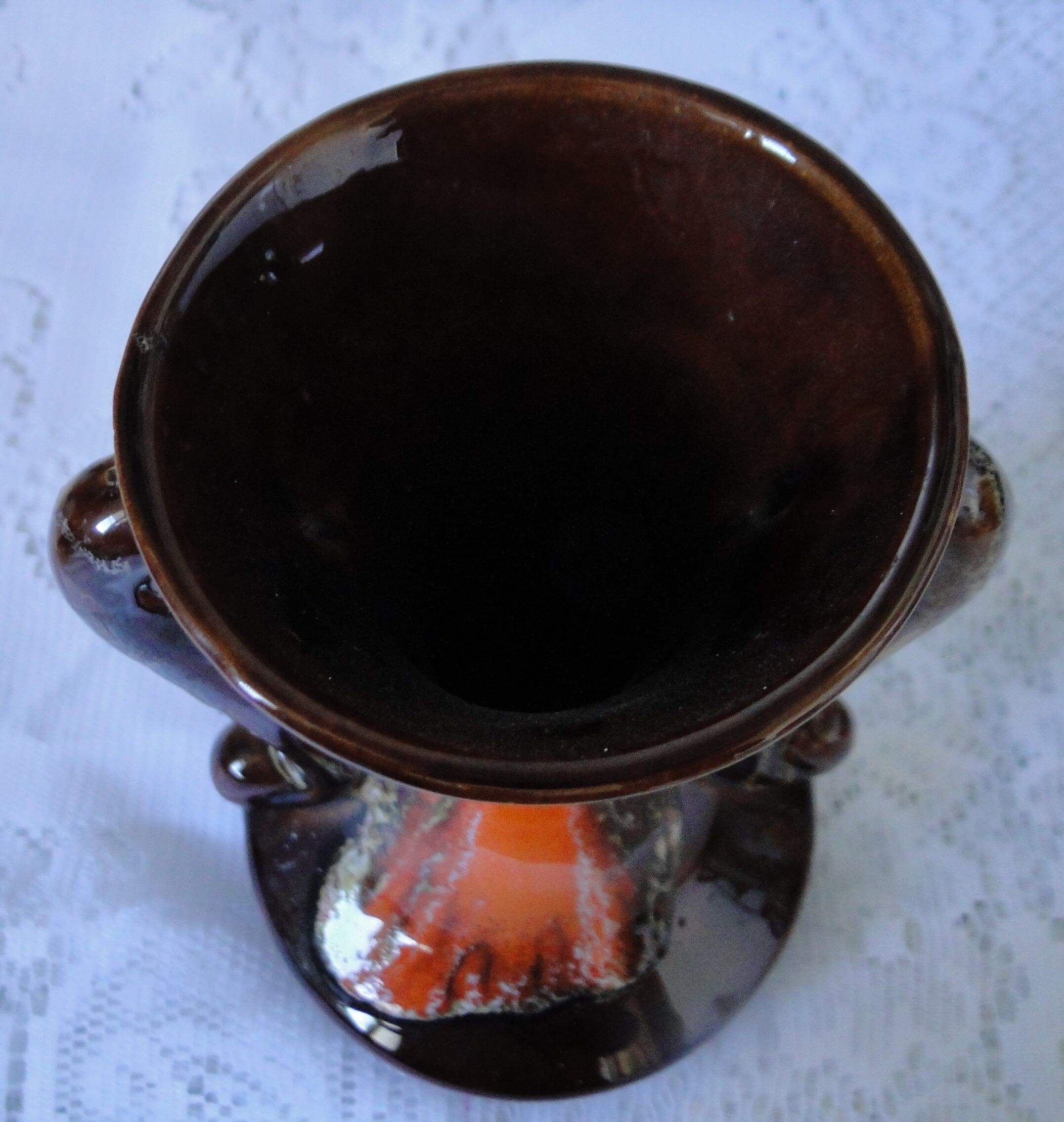 VASE lyre decor jaspered orange brown white n°320vintage