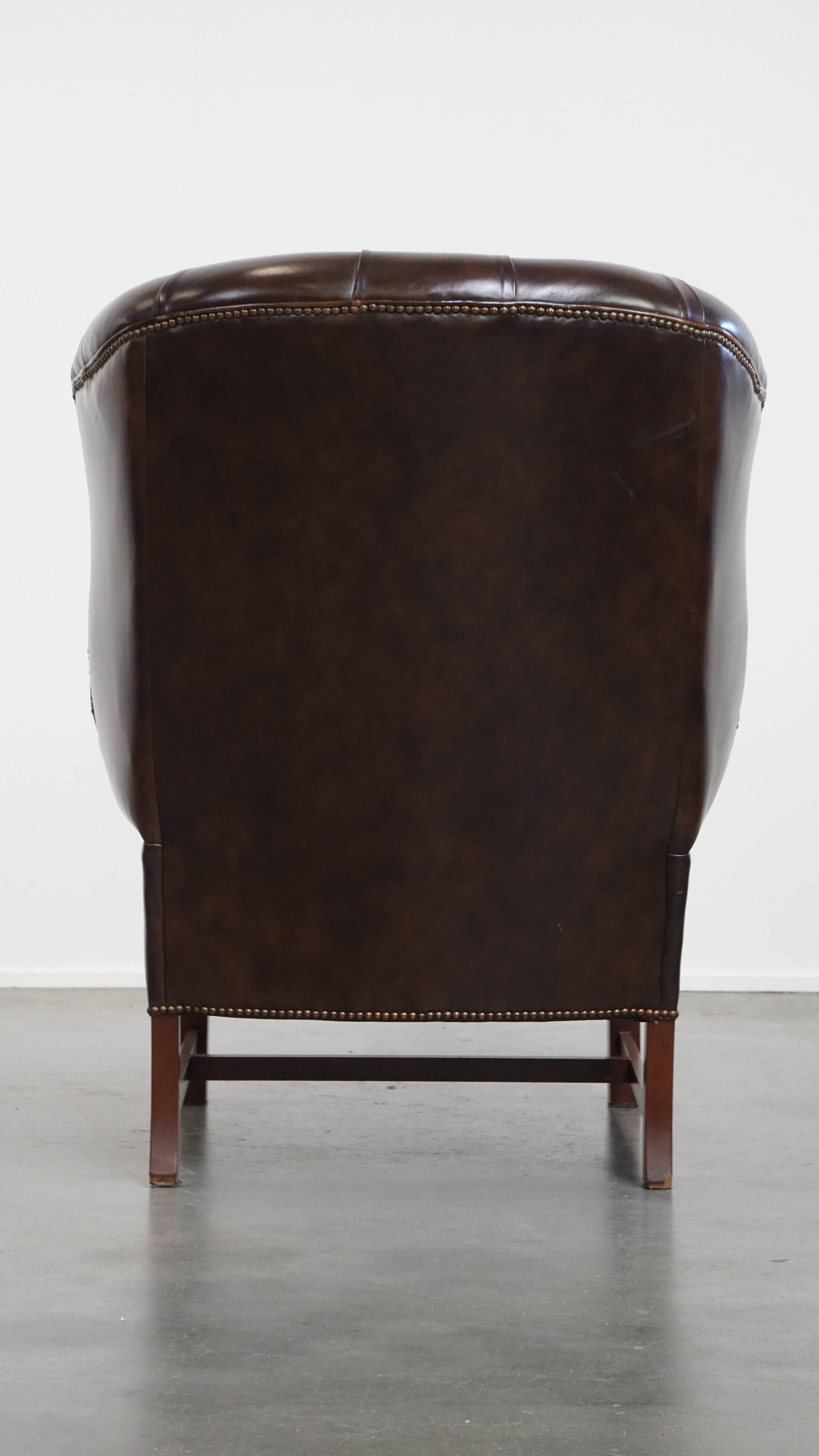 Dark Brown Cowhide  Leather Chesterfield Wingback Chair