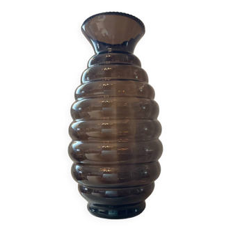 Large vintage smoked glass vase