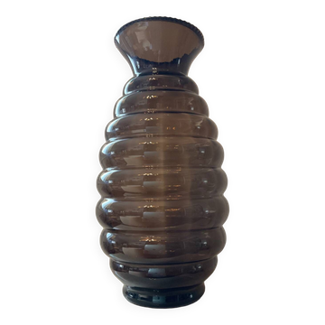 Large vintage smoked glass vase
