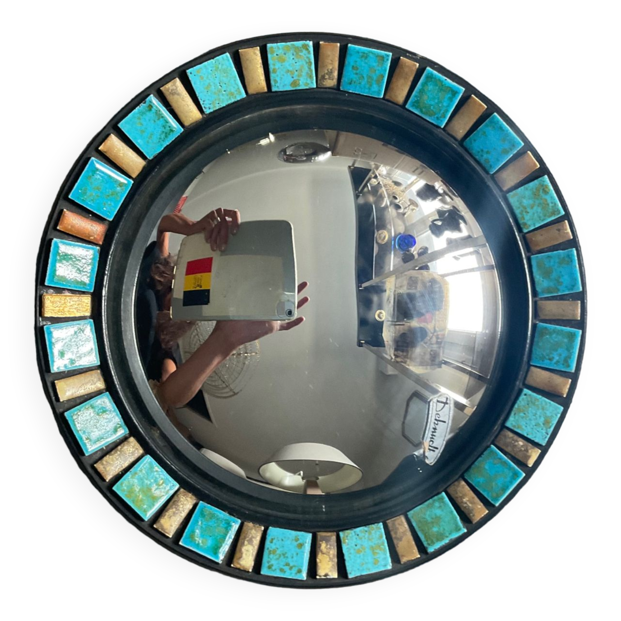 Miroir œil de sorcière Deknudt en céramique et verre bombé des années 60