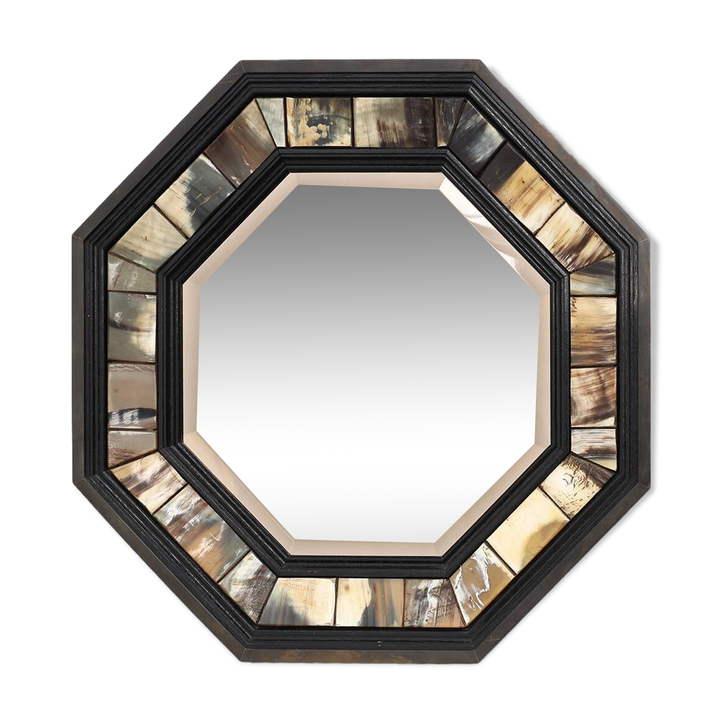 Brass and horn octagonal mirror with horn by Anthony Redmile, UK ca. 1980