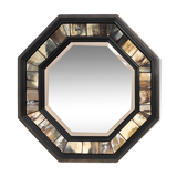 Brass and horn octagonal mirror with horn by Anthony Redmile, UK ca. 1980
