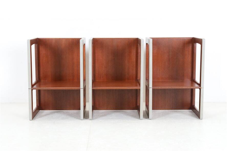 Set of 3 teak convertible children's chairs / stools / side tables, 1960s