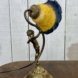 Bronze lamp with glass paste shade - work from the 1970s