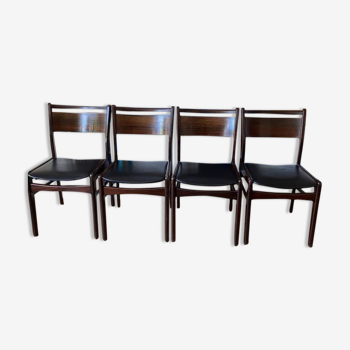 4 chaises à repas en palissandre et simili cuir marron - 1960