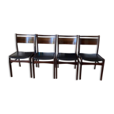 4 dining chairs in rosewood and brown leatherette - 1960s