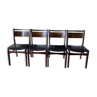 4 chaises à repas en palissandre et simili cuir marron - 1960