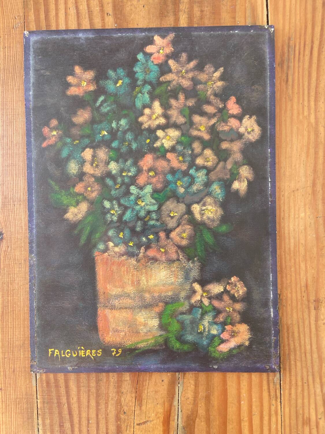Oil on panel still life flowers