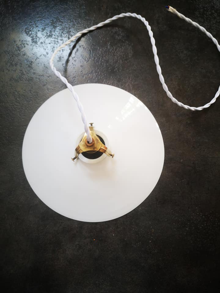 Old suspension lampshade opaline white Art Deco 1930 Ø 26 cm