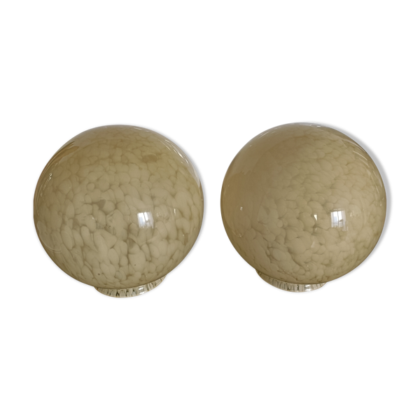 2 globes suspension vintage en verre de Clichy moucheté