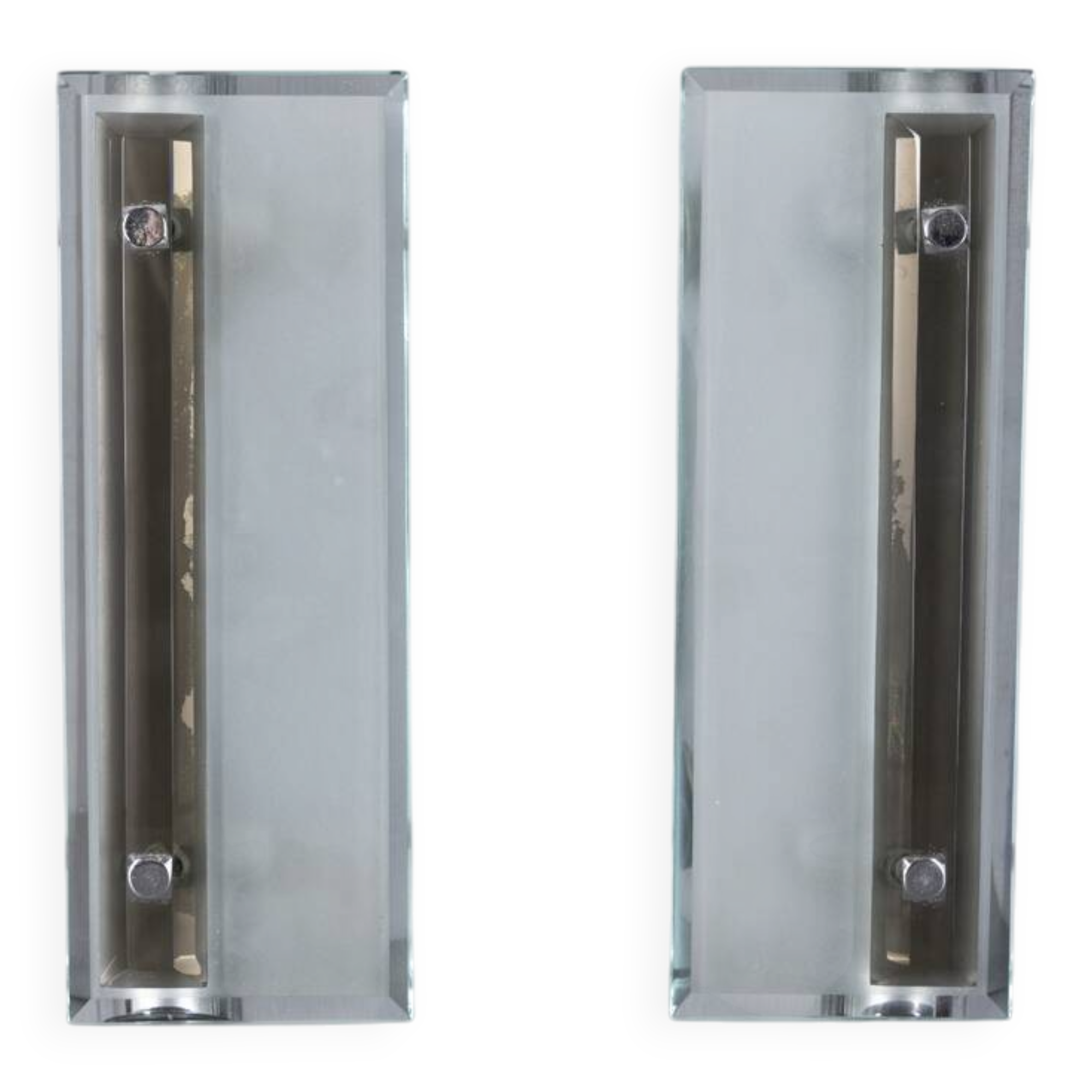 Pair of vintage 1960s metal and glass wall lamps, Italian design