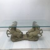 Coffee table glass top on 4 vintage horses
