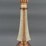 Lampe Art Deco en bois peint vert et patine cuivrée, France, Circa 1920