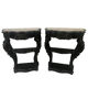 Pair of blackened wooden consoles, marble top