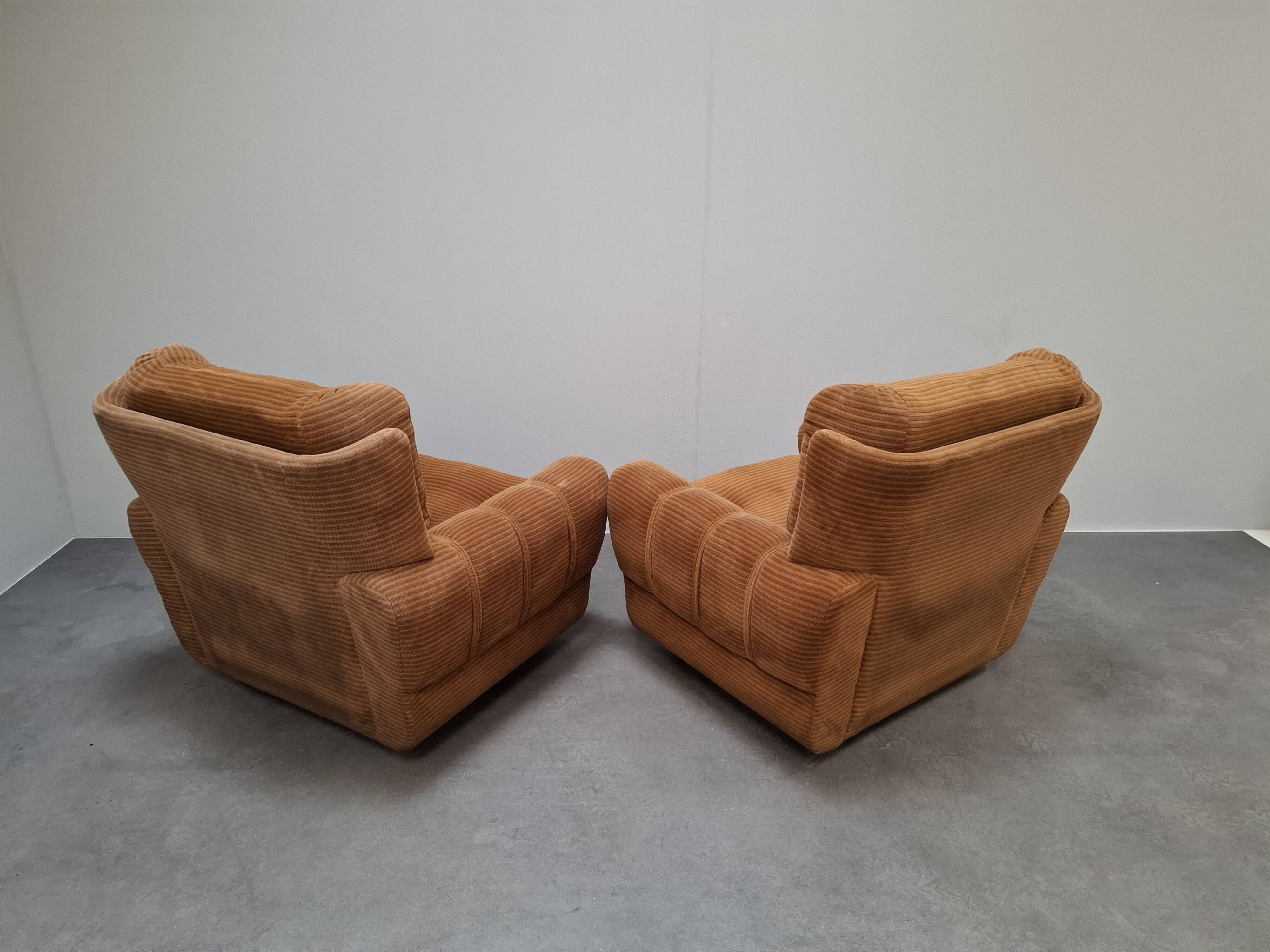 Pair of Czech TON Armchairs, 1985, Mid-Century Upholstered Lounge Chairs