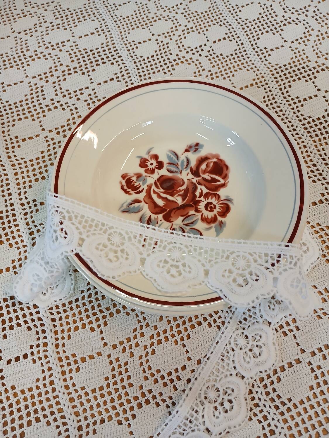 6 mismatched antique soup plates