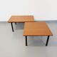 Suite of two vintage modernist Isa coffee tables in teak and black metal from the 60s