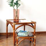 Ensemble de tables basses en rotin et verre fumé