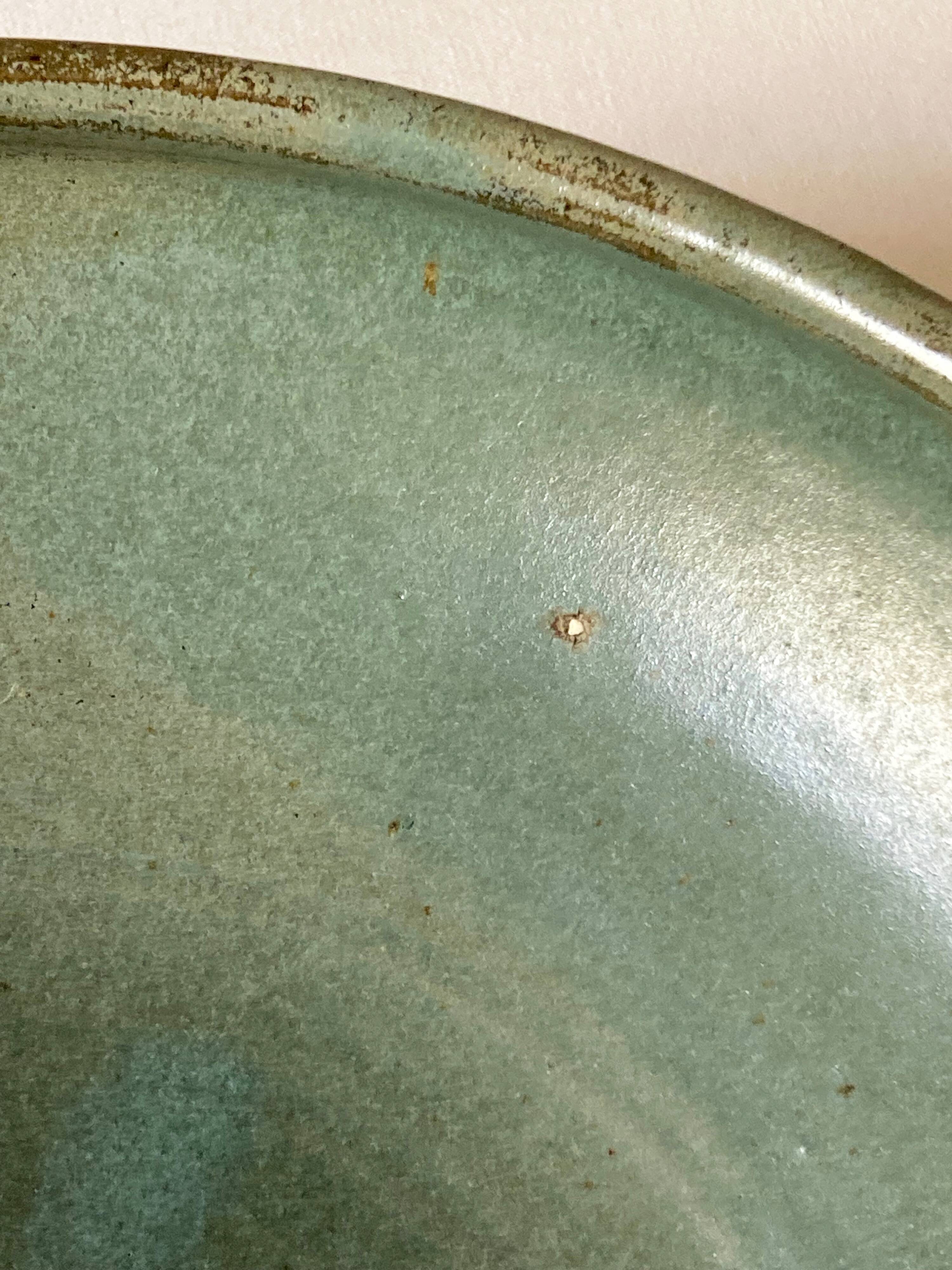 Enamelled stoneware dish / salad bowl signed