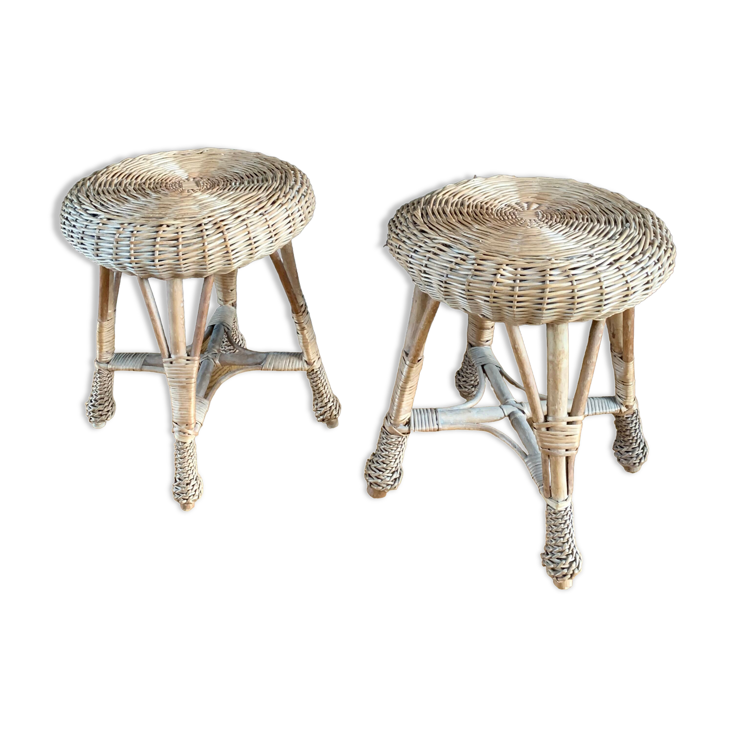 Pair of vintage bamboo stools