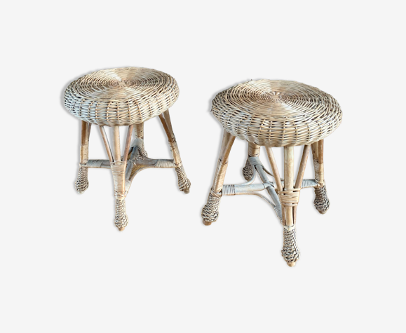 Paire de tabourets en bambou vintage