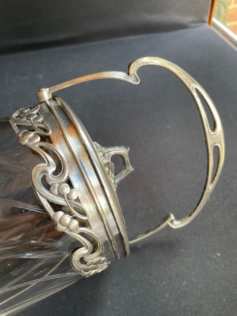 Cut crystal and silver metal cookie bucket – Art Nouveau
