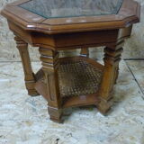 Hexagonal glass wood coffee table