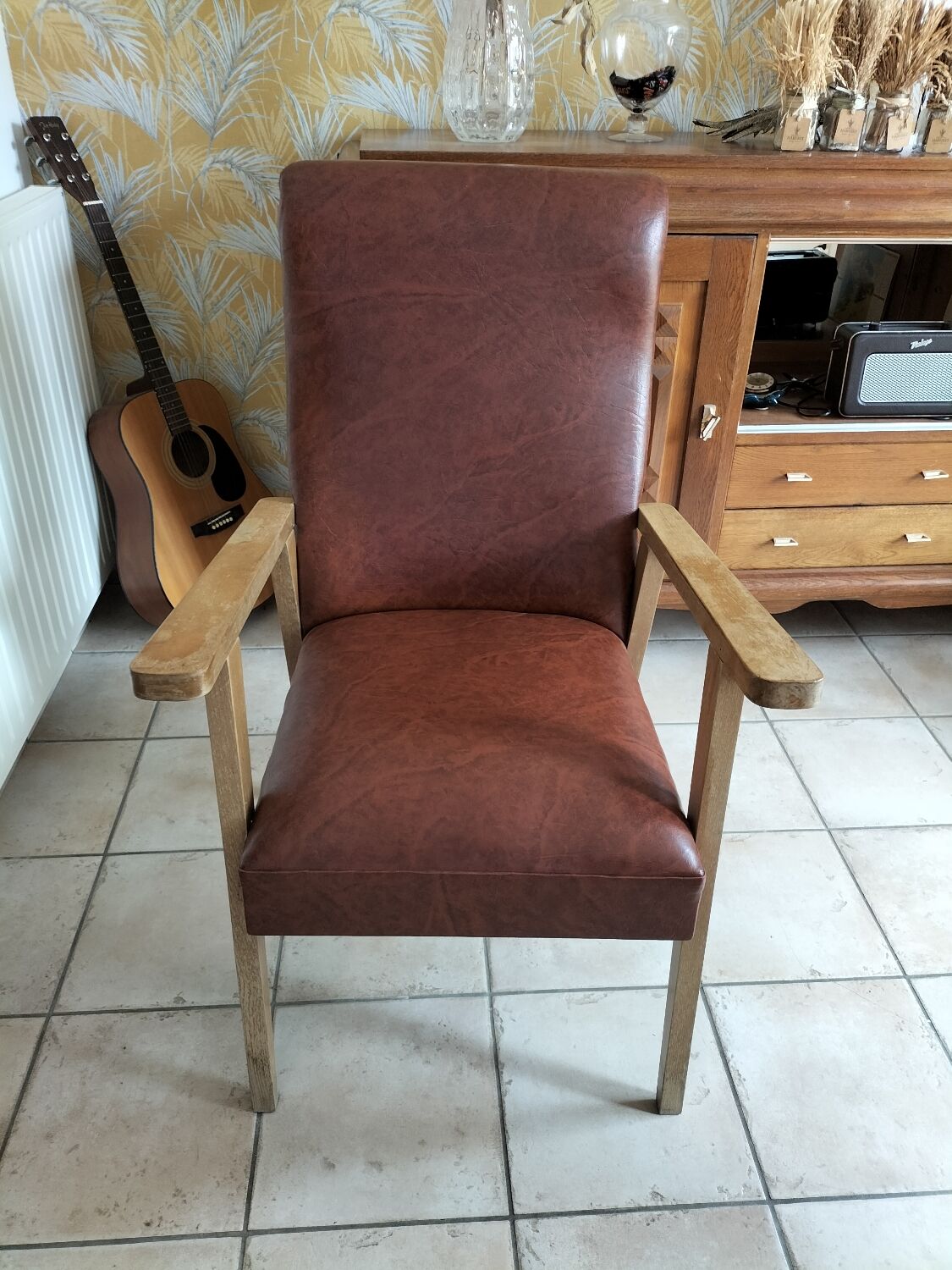 Wood armchair and imitation leather