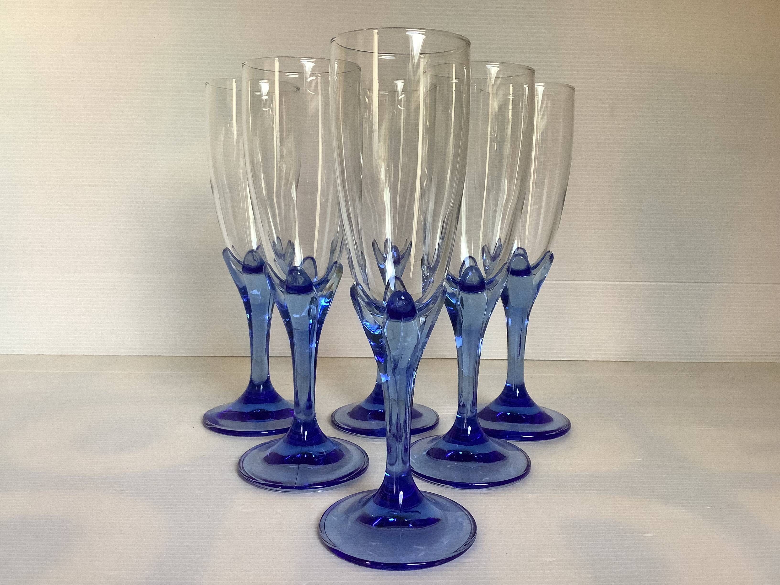 Six Bormioli Rocco Cobalt Blue Champagne Flutes