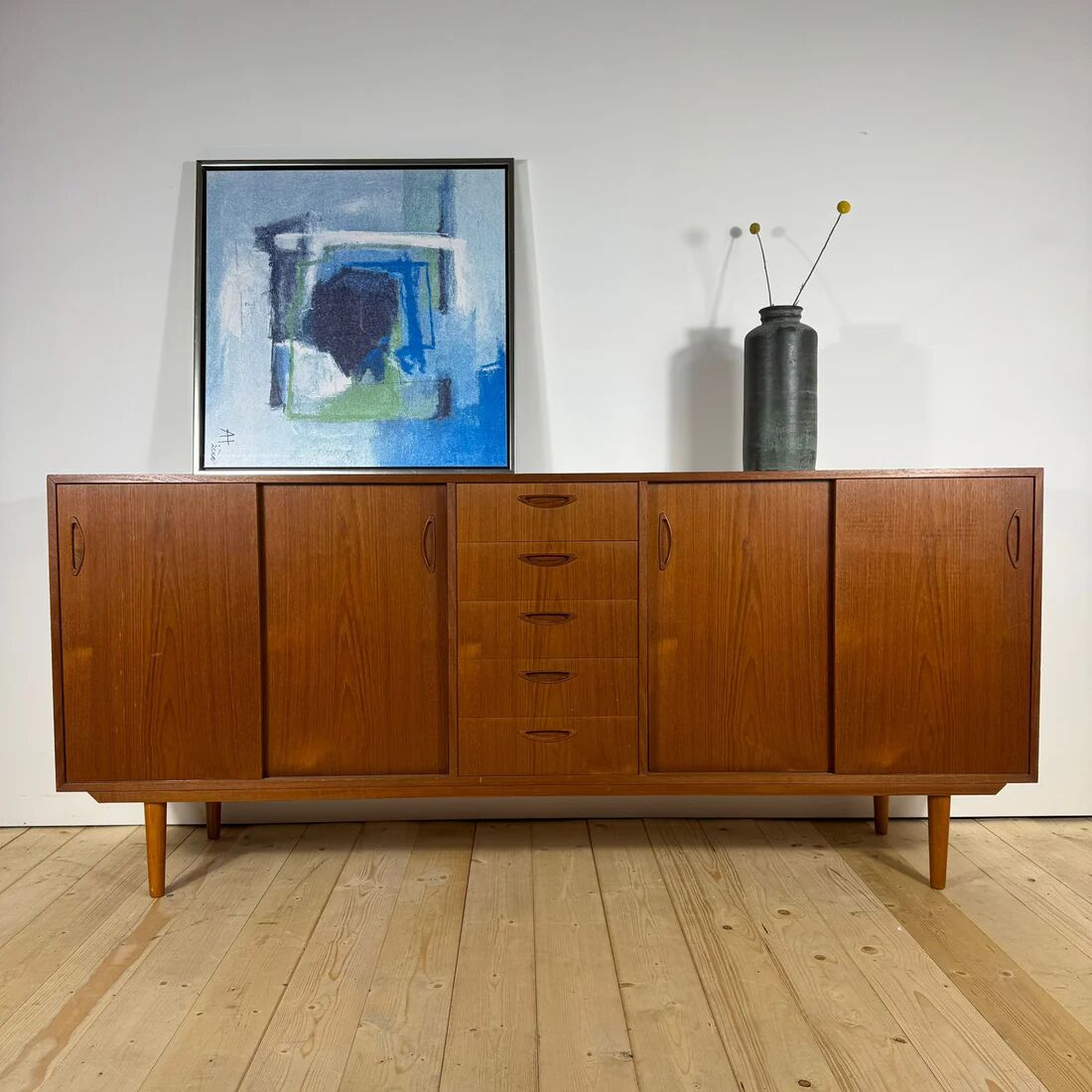 Danish mid-century modern buffet in teak with drawers and sliding doors – 1960s